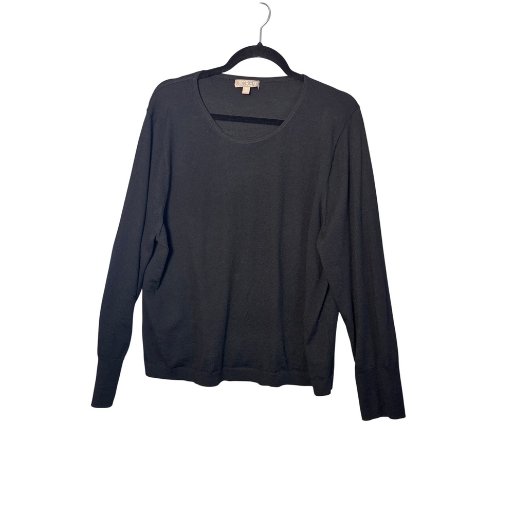J.Crew Women Sweater XXL Black Merino Wool Crewneck Long Sleeve Minimalist Fall